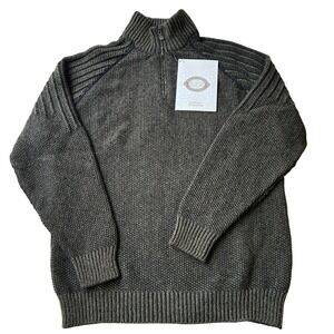 NWT Aran Sweater Market Fisherman XXL Green Lambswool 1/4 Zip
